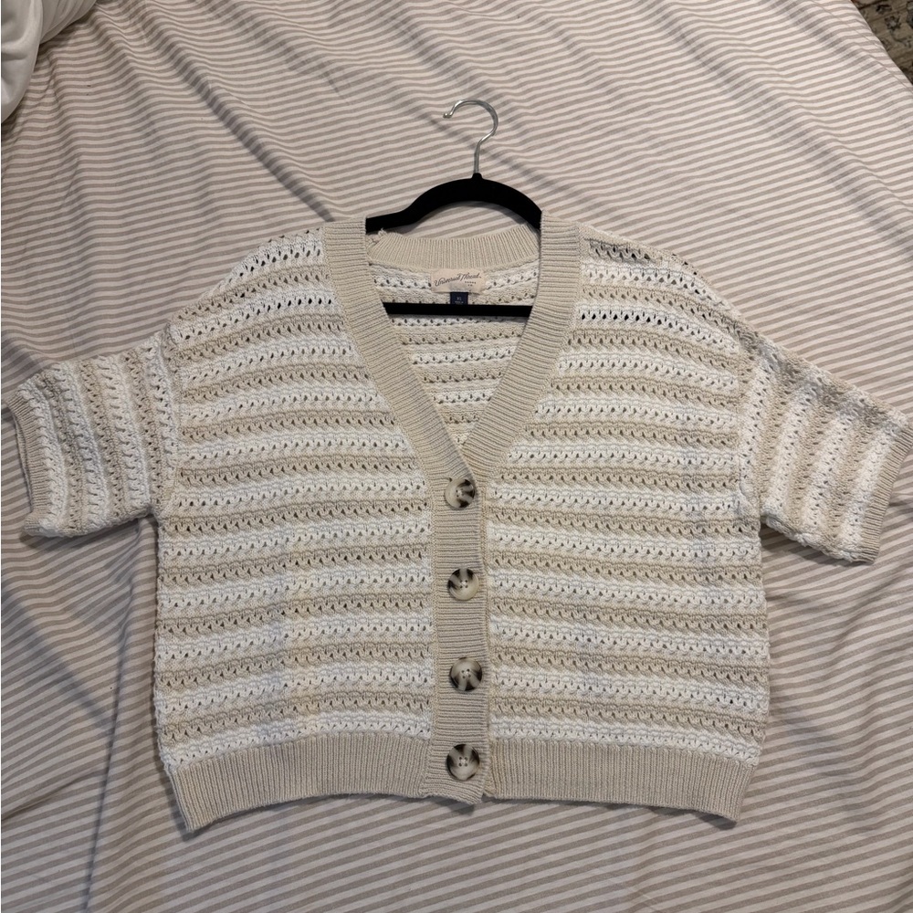 Universal Thread Cream Crochet Short-Sleeve Button Cardigan